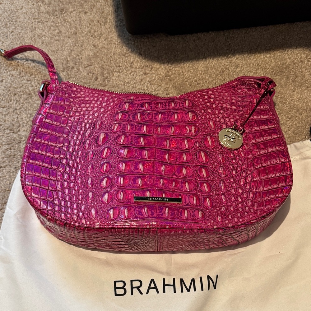 Brahmin Fuchsia Crocodile Embossed Shoulder Bag